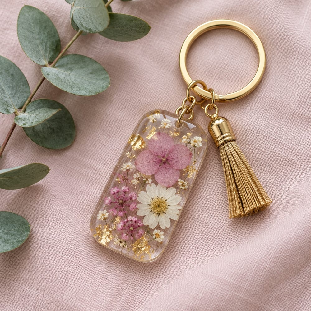 Keyring with flowers & initial